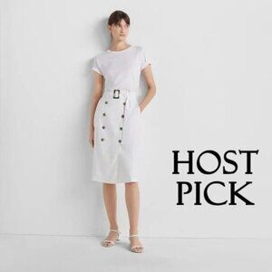 NWT Club Monaco white belted double breasted linen blend pencil skirt, 0